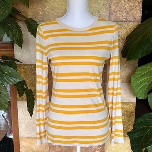 Merona Women’s Long Sleeve Mustard Stripe 100% Cotton Scoop Neck T-Shirt, Size M
